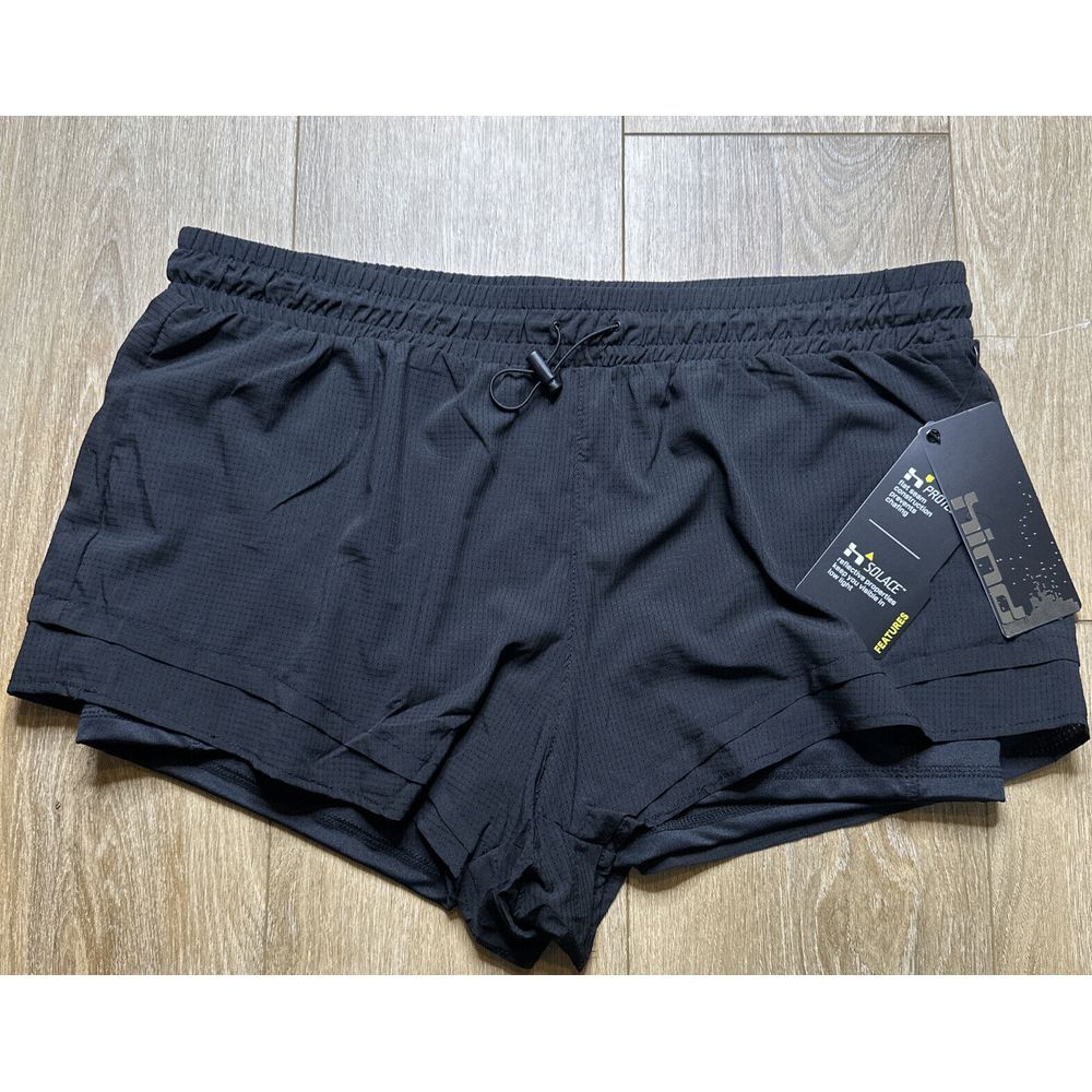 NEW‎ Hind Women's Compression Lined Overlay Running Shorts  XL Workout Gym Black